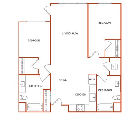 Floor plan for 2 beds, 2 baths, 1093 sqft